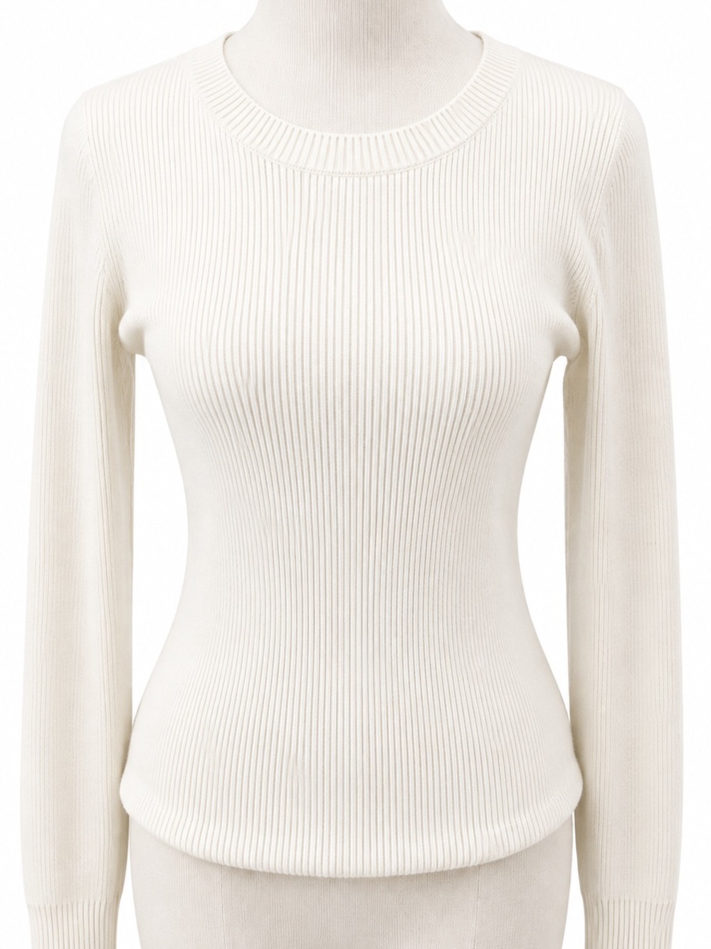 Express Cream Ribbed Crew Neck Sweater Small